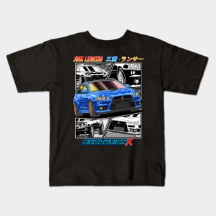 JDM Blue Mitsubishi Lancer Evolution 10 Drifting Kids T-Shirt
